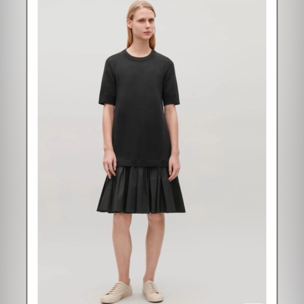 COS Black Short-Sleeve Dropped-Waist Mini Dress
